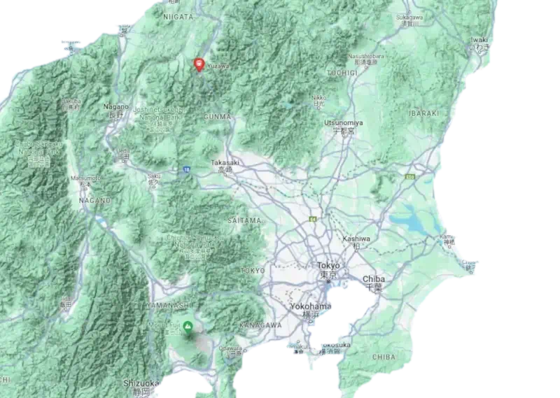 Map showing where Yuzawa and Minamiuonuma are in Japan.